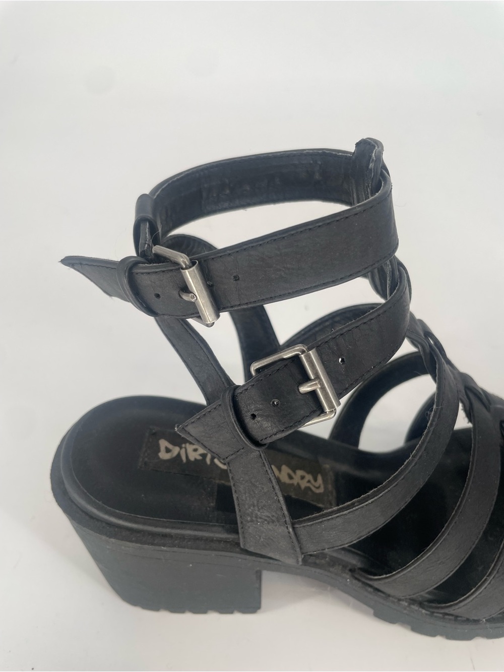 Y2K Grunge Style Dirty Laundry Black Caged Sandals Chunky Block Heel - Picture 9 of 13